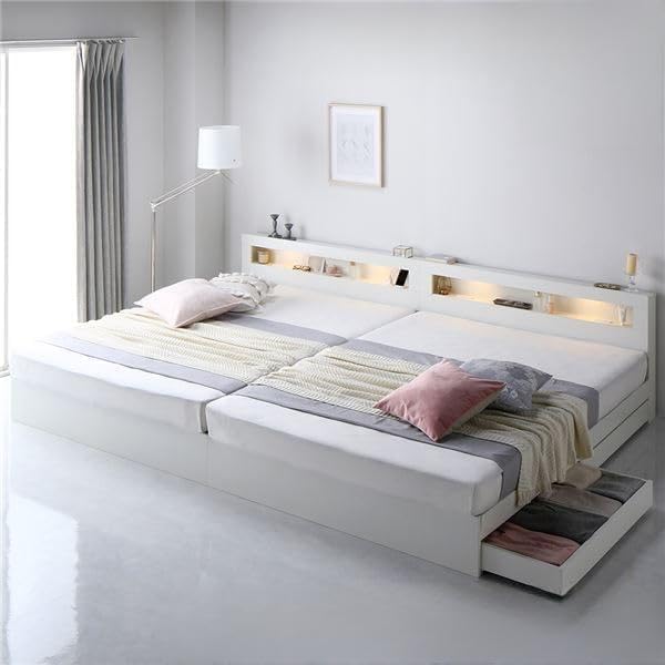 ベッド ダブル ベッドフレームのみ ホワイト 照明付 収納付